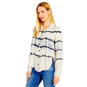 Bella Dahl Tie Dye Fray Hem Flowy Button-Down Blouse Size Small